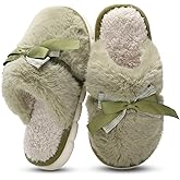 GOEWY Cute Women's Memory Foam House Slippers - Fuzzy Plush Faux Fur Slippers with Bow Butterfly Tie - Anti-Skid Indoor/Outdoor Gifts for Women, Moms & Ladies