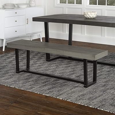 Walker Edison Industrial Farmhouse Entryway Bench with Storage Shelf
