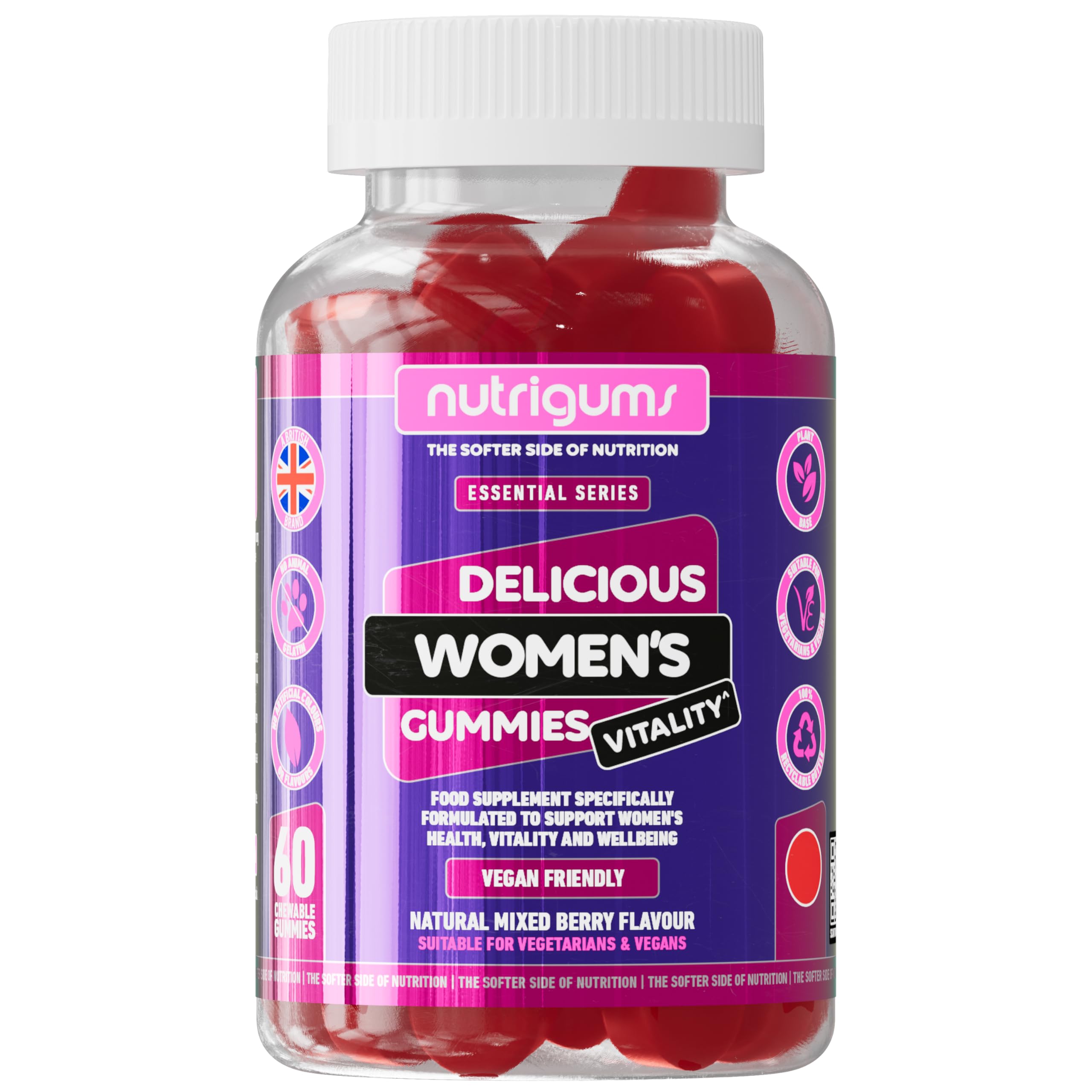 Women's Vitality Multivitamins & Probiotics Gummy | Contains 19 Active Nutrients | Mixed Fruit Flavour | 60 Vegan Gummies | Gut, Bones, Energy, Hair, Skin, Vision & Immunity by NUTRIGUMS®