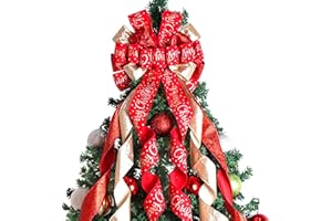 SAILUP Christmas Tree Topper Christmas Wreath Bow 45"x13" Large Christmas Toppers Bow with Letter Patterned for Xmas Tree Rustic Farmhouse Home Holiday Party Decorations Red