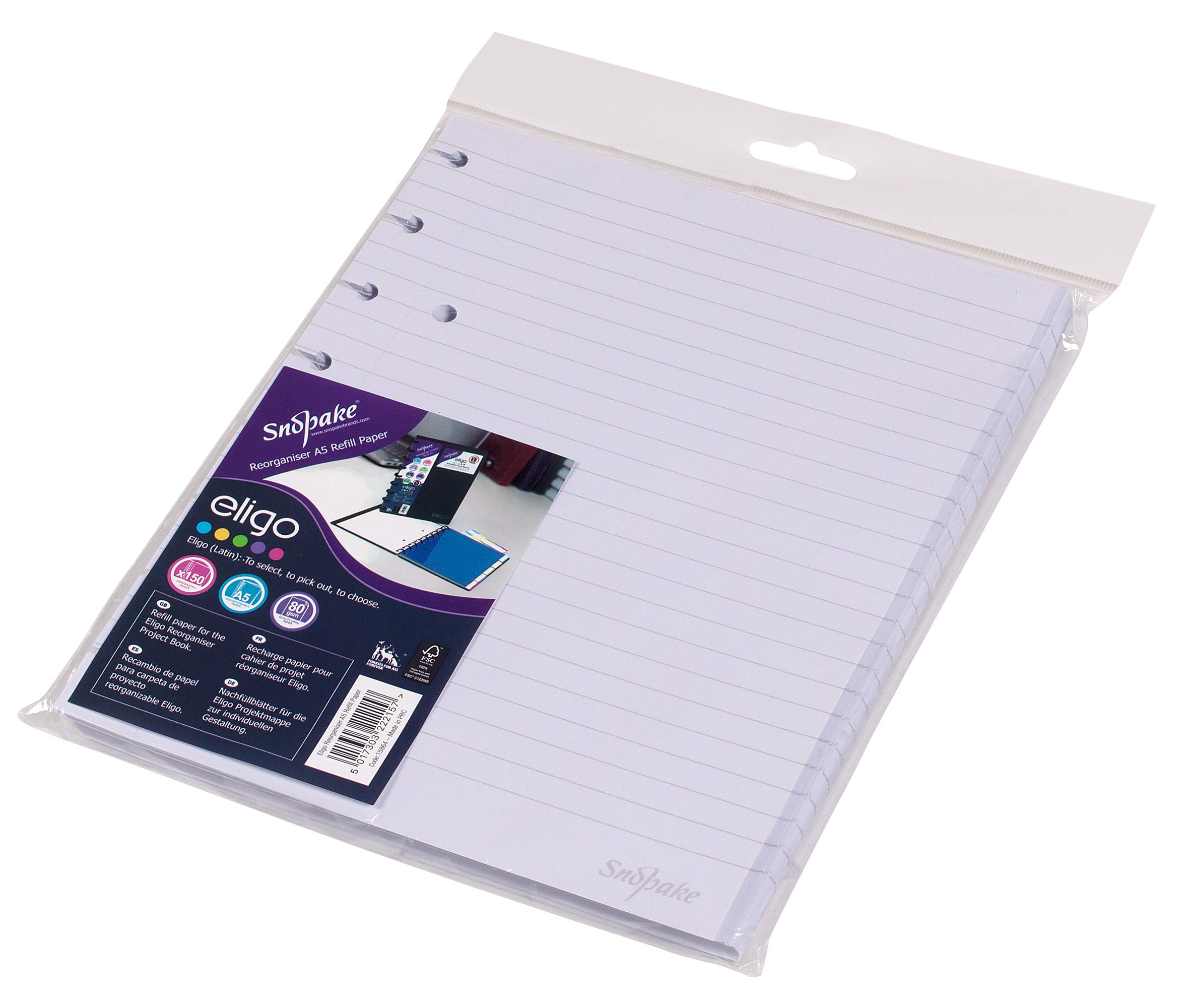 Snopake Eligo A5 ReOrganiser Project Book Refill Paper [Pack of 1] Ref: 15864, White