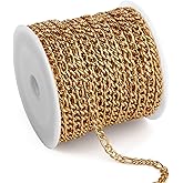33FT 18K Gold PVD Plated Figaro Chain Roll, 3mm Gold Stainless Steel Figaro Link Chains Spool Bulk for DIY Jewelry Making Necklace Bracelet