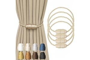 Contoeey Magnetic Curtain Tiebacks Rope Curtain Tie Backs for Curtains 4 Pack Curtain Holders for Drapes Decorative Window Curtain Holdbacks, Beige