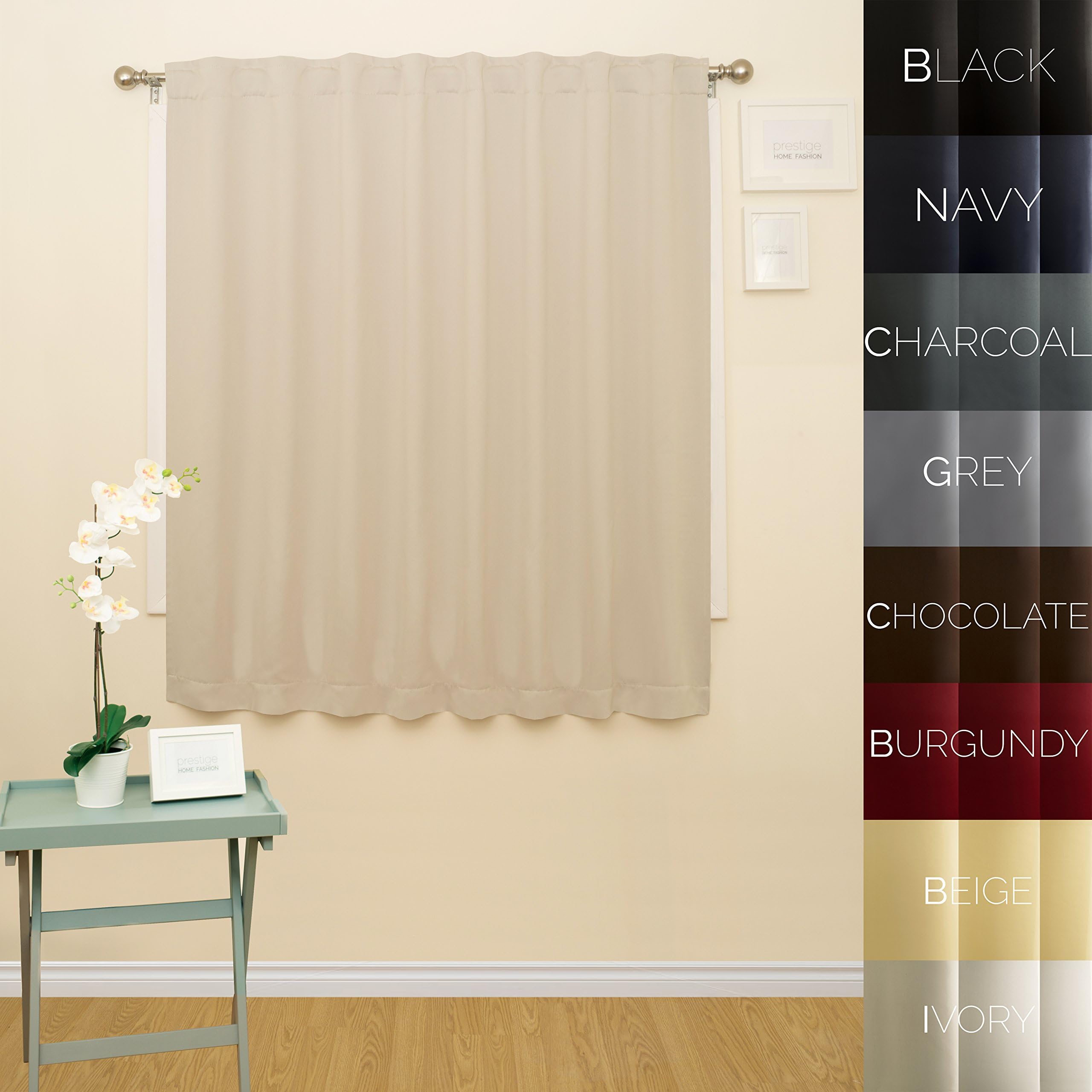 Prestige Home Fashion Wide Width Thermal Insulated Blackout Curtain - Back Tab/Rod Pocket - Ivory - 76" W x 63" L, 1 Panel