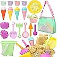 Tagitary Beach Sand Toys for Kids, Beach Toys 23PCS Set with Ice Cream Cake Sand Molds, Mesh Beach Bag, Bucket, Watering Can, Shovel, Rake - Ideal for Toddler Sandbox, Outdoor Play and Beach Travel