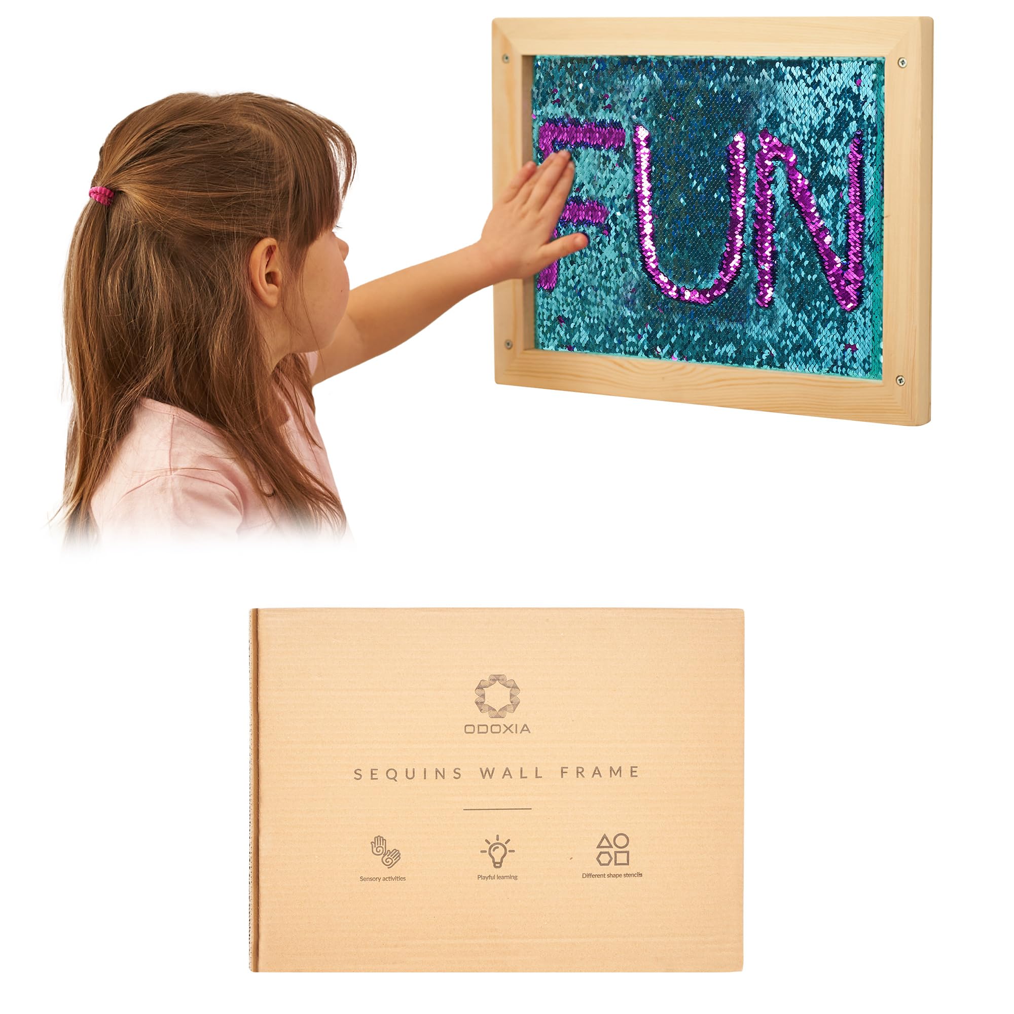 ODOXIA Sequin Wall Frame | Sensory Wall Sequin Flip Fabric for Kids | Reversible Sequin Fabric | Sequin Wall Panel