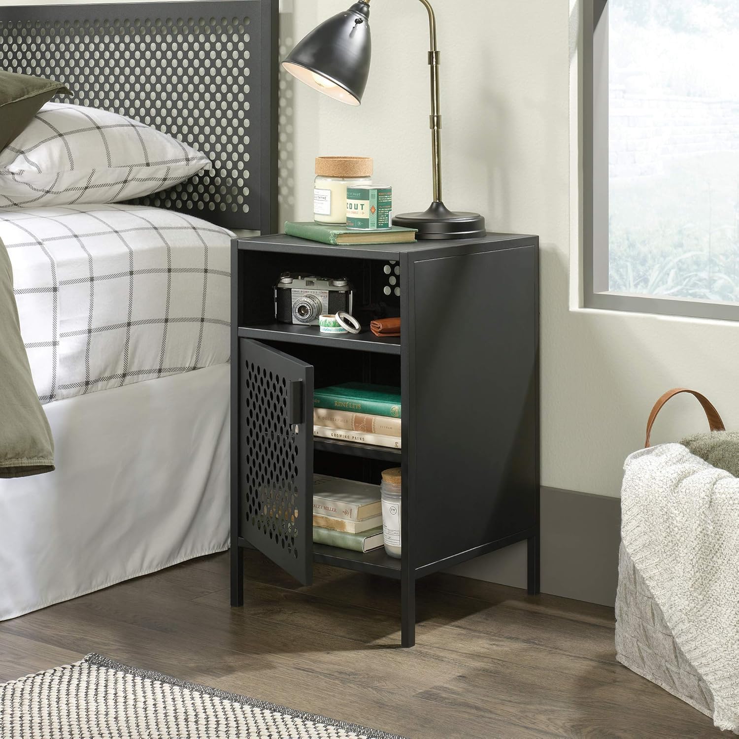 Sauder Boulevard Cafe Night Stand, L: 14.49" x W: 14.96" x H: 24.02", Black Finish: Kitchen & Dining