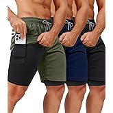 OCYMA 3 Pack Men's 2 In1 Gym Shorts Men with Pockets 7 inch Workout Shorts Men Running Shorts with Liner&Towel Loop