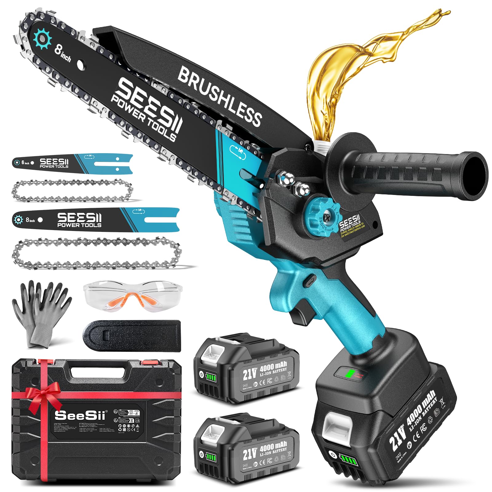 Mini Chainsaw Cordless Battery Powered: 8 inch & 6 inch Electric Chain Saw with 2 Pack 4000mA Batteries, Handheld Saw for Trees Branches Trimming Wood Cutting, Gardening Tools for Dad Husband Men Image Mini Chainsaw Cordless Battery Powered: 8 inch & 6 inch Electric Chain Saw with 2 Pack 4000mA Batteries, Handheld Saw for Trees Branches Trimming Wood Cutting, Gardening Tools for Dad Husband Men Image