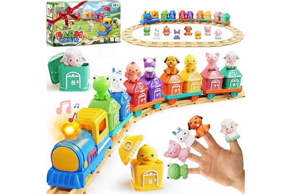 Toddler Boy Girl Toys 1-2-3, Train Set for Toddlers 2-4 with Music & Light, Toys for 1 2 3 Year Old Boy Girl, Counting Matchi