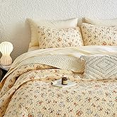 Wake In Cloud - Floral Quilt Set, Tiny Flower Botanical Cottagecore Shabby Chic for Women Teen Girls, Reversible Lightweight Bedspread Coverlet, 3 Pieces, Orange Yellow, Twin/Twin XL Size