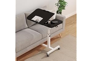COOLOUS Tilting Overbed Table with Wheels, Height Adjustable Bedside Desk (23.6" to 35.4"), 2 Tilting Desktops, Mobile Laptop Table Stand Desk Rolling Computer Cart Medical for Hospital Home Sofa (Black)