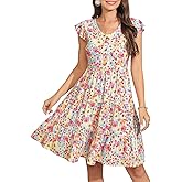 Lamilus Women's Casual Summer Dresses 2025 Ruffle Sleeves V-Neck Button Down Mini Dress Tiered Babydoll Swing Sundresses