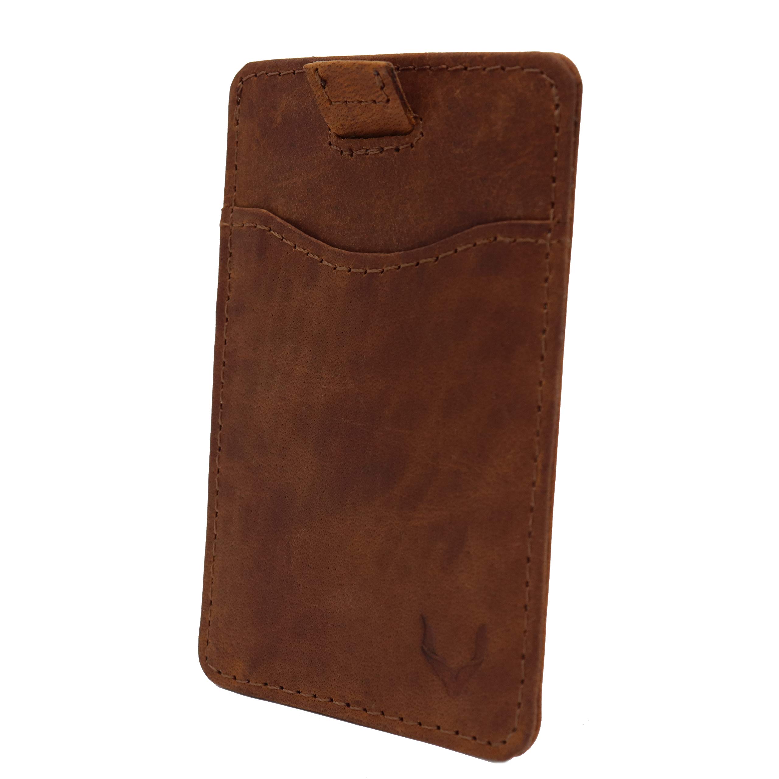 PELLE TORO Pull-Tab Leather Credit Card Holder for Men Women, Thin RFID Blocking Contactless Card Protector, Handmade Minimalist Slim Wallet in Gift Box, Brown