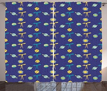 Amazon Com Ambesonne Space Curtains Astronomy Cartoon Of