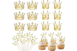 JOERSH 22Pcs Crown Cupcake Toppers Cake Topper Mini Gold Crown Prince Princess Theme Cake Decoration for Baby Shower Birthday Party Wedding Decor