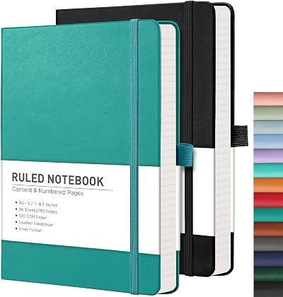 RETTACY Notepad A5 Lined 2 Pack Leather Hardcover Journal 376 Pages