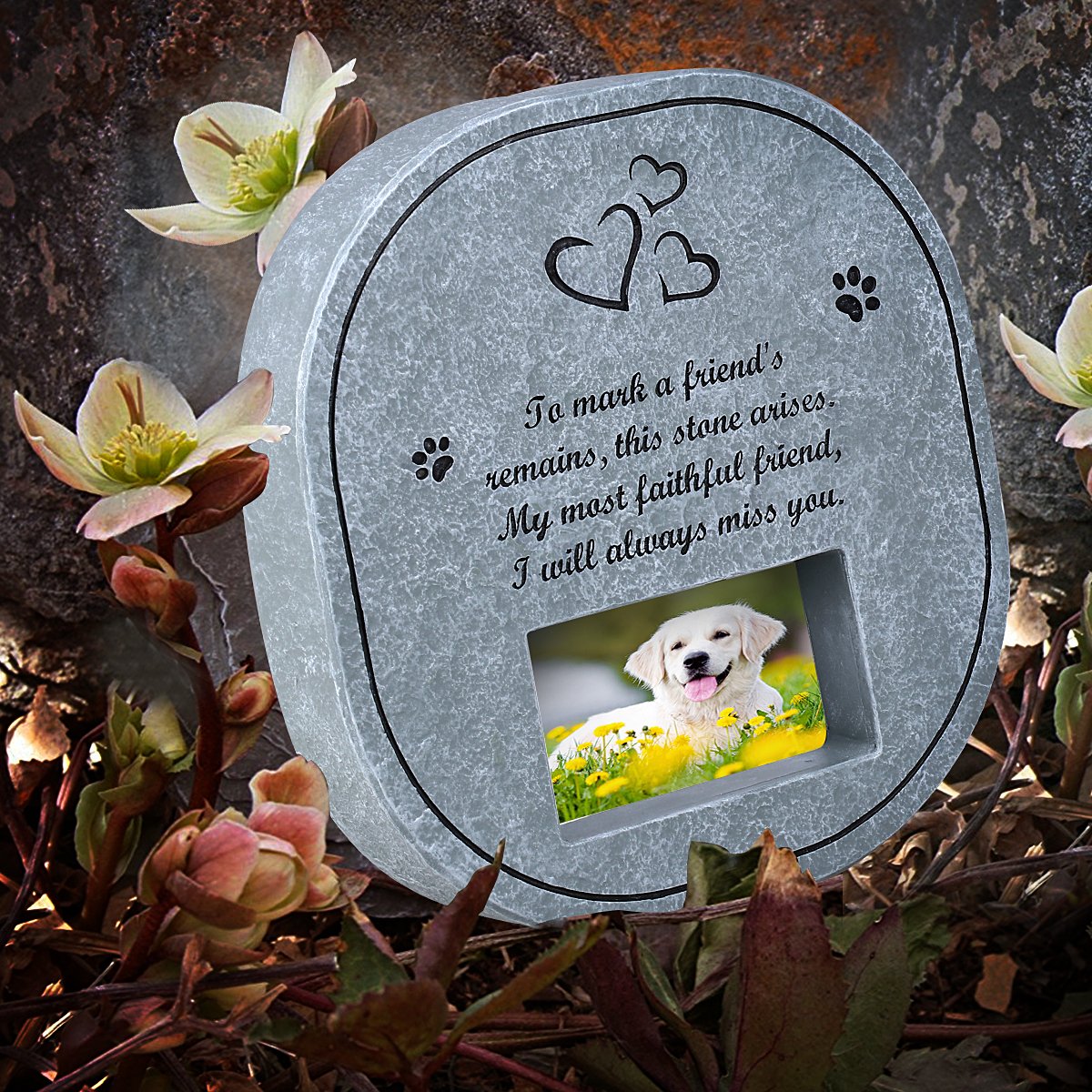 UEETEK Pet Memorial Stone Tombstone with Waterproof Photo Frame