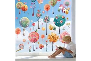 9Sheets Spring Window Clings for Glass Windows, 106Pcs Colorful Forest Window Decals with Flowers Butterflies Birds, Double S