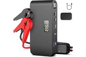 BOOKOO Car Battery Jump Starter 4000A,16000mAh Portable Battery Jumper Cables for Car 8L Gas | 7L Diesel Engines,Jump Box with USB QC 3.0 | PD 18W Fast Charging,3 LED Modes with SOS for Emergency Use