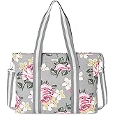 MOSISO Laptop Tote Bag for Women (17-17.3 inch), Canvas Rose Multifunctional Work Travel Shopping Duffel Carrying Shoulder Handbag Compatible with MacBook, Notebook and Chromebook, Grey