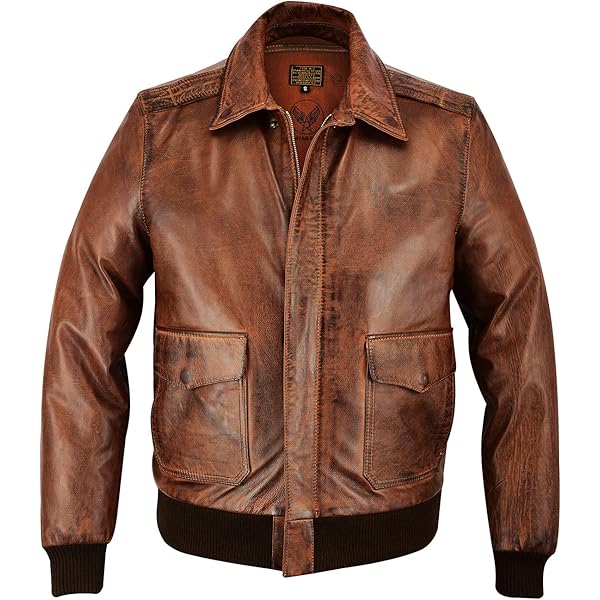 A2 Waxed Distressed Brown Real Cowhide Leather Bomber Flight