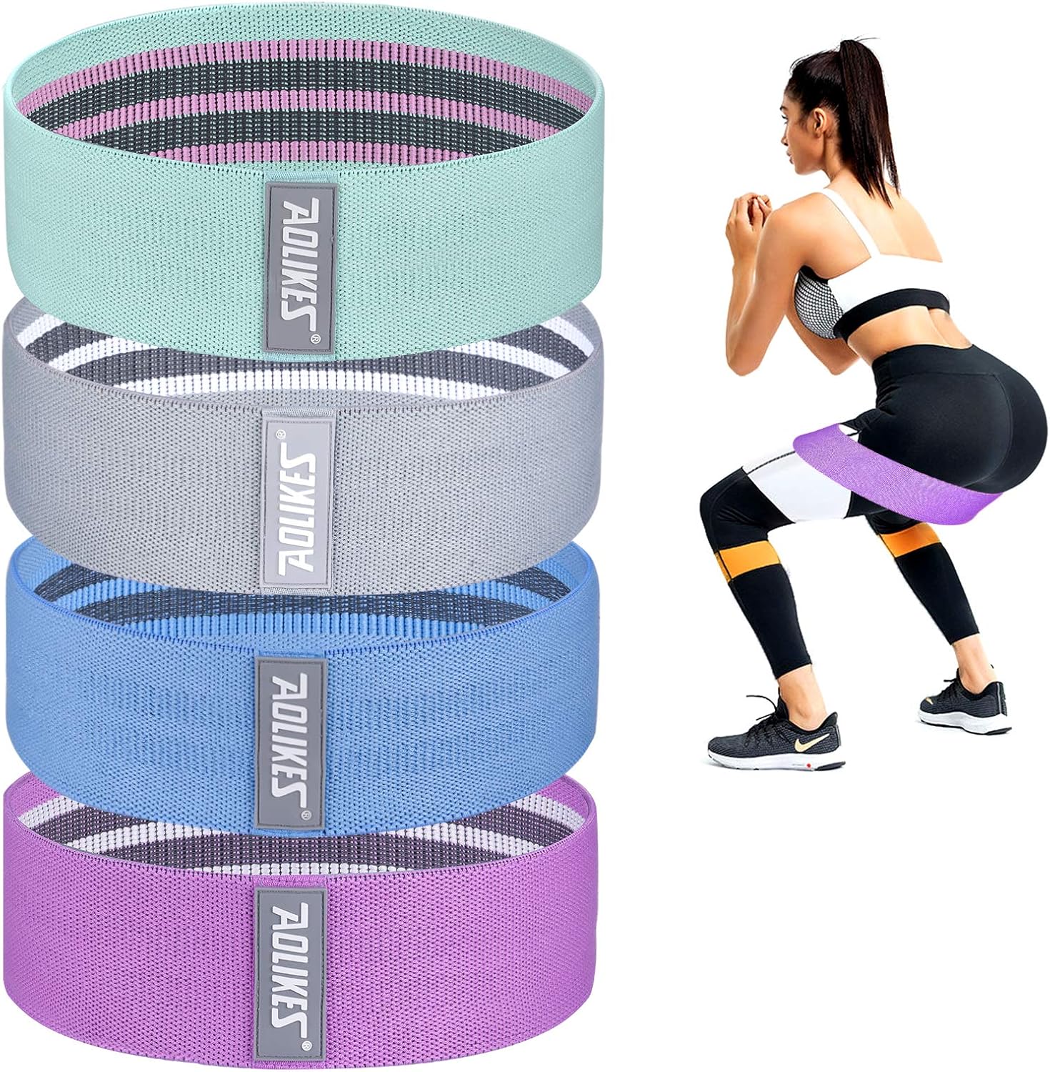 Slip Fabric Booty Bands, 4 level Resistance Bands with