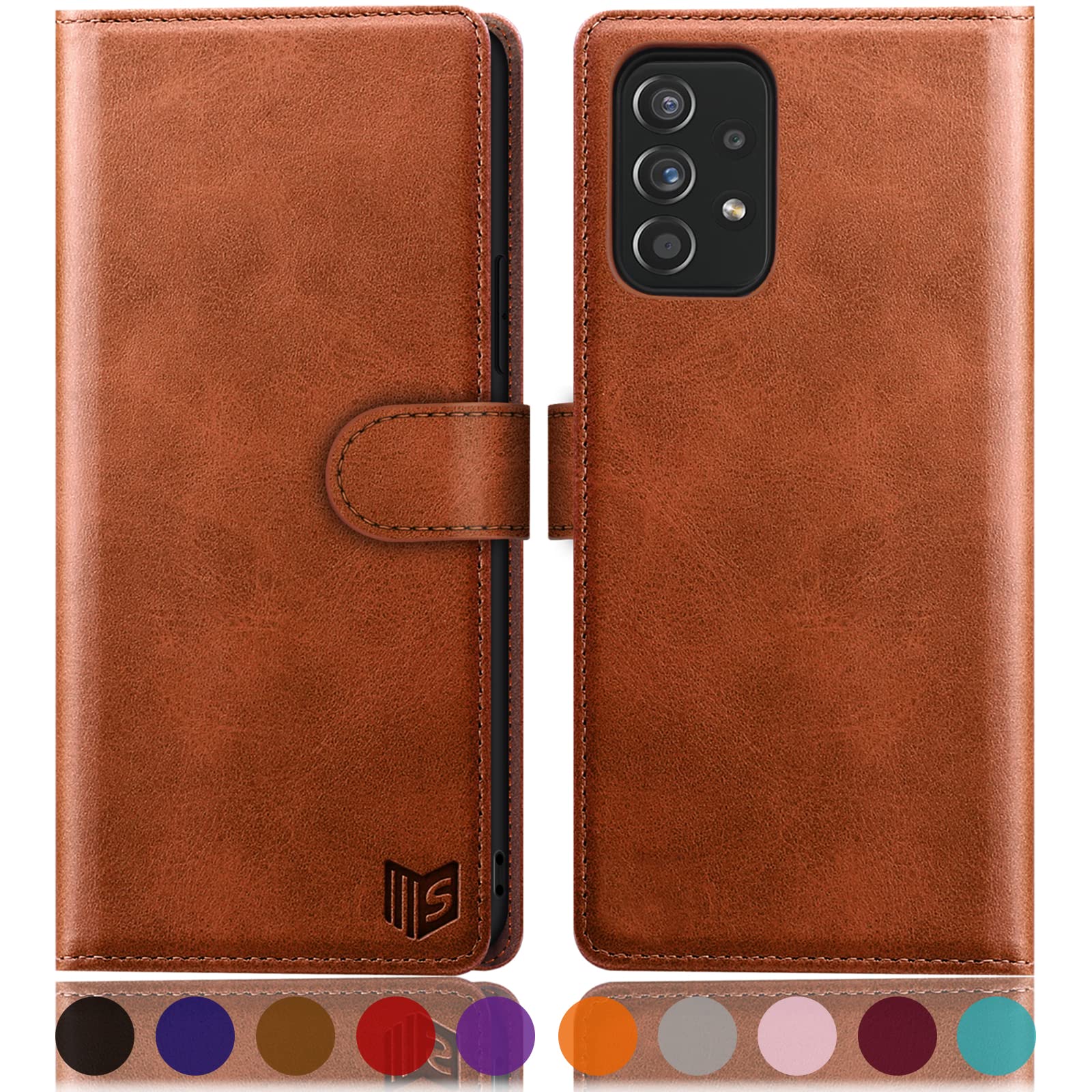 SUANPOT for Samsung Galaxy A53 5G Leather Wallet case with RFID Credit Card Holder Flip Folio Book Phone case Shockproof Cover for Women Men for Samsung A53 case Wallet Light Brown