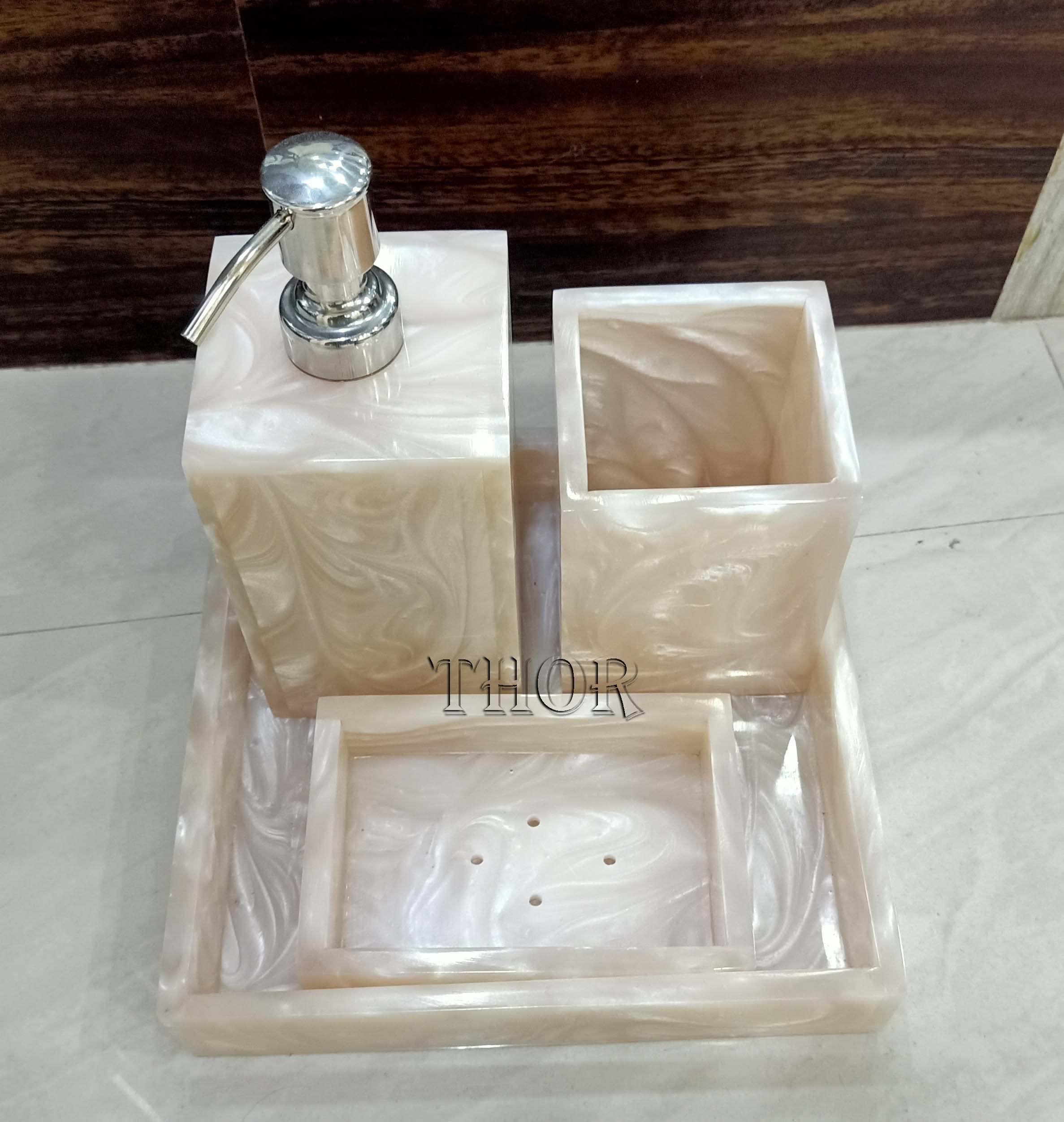 Photo 1 of Stylish Luxury Bathroom Sets Stone - Bathroom Accessories Decor/Soap Dispenser, Tooth Brush Holder and Soap Dish and Towel Tray Set of 4 Rustic Vintage Home Decor Gifts
