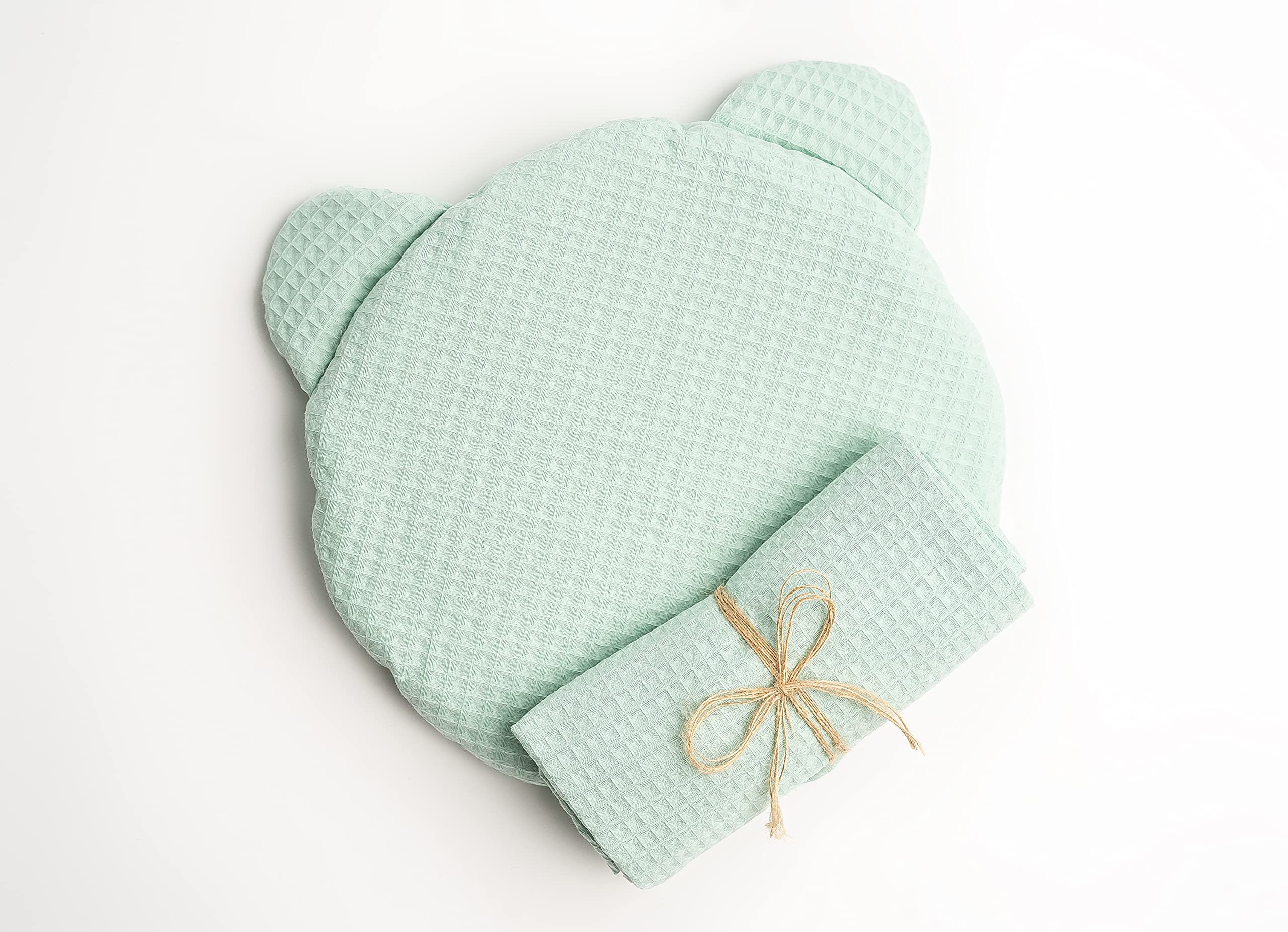 Frivolity Cotton Baby Blanket With a Teddy Bear Pillow, mint