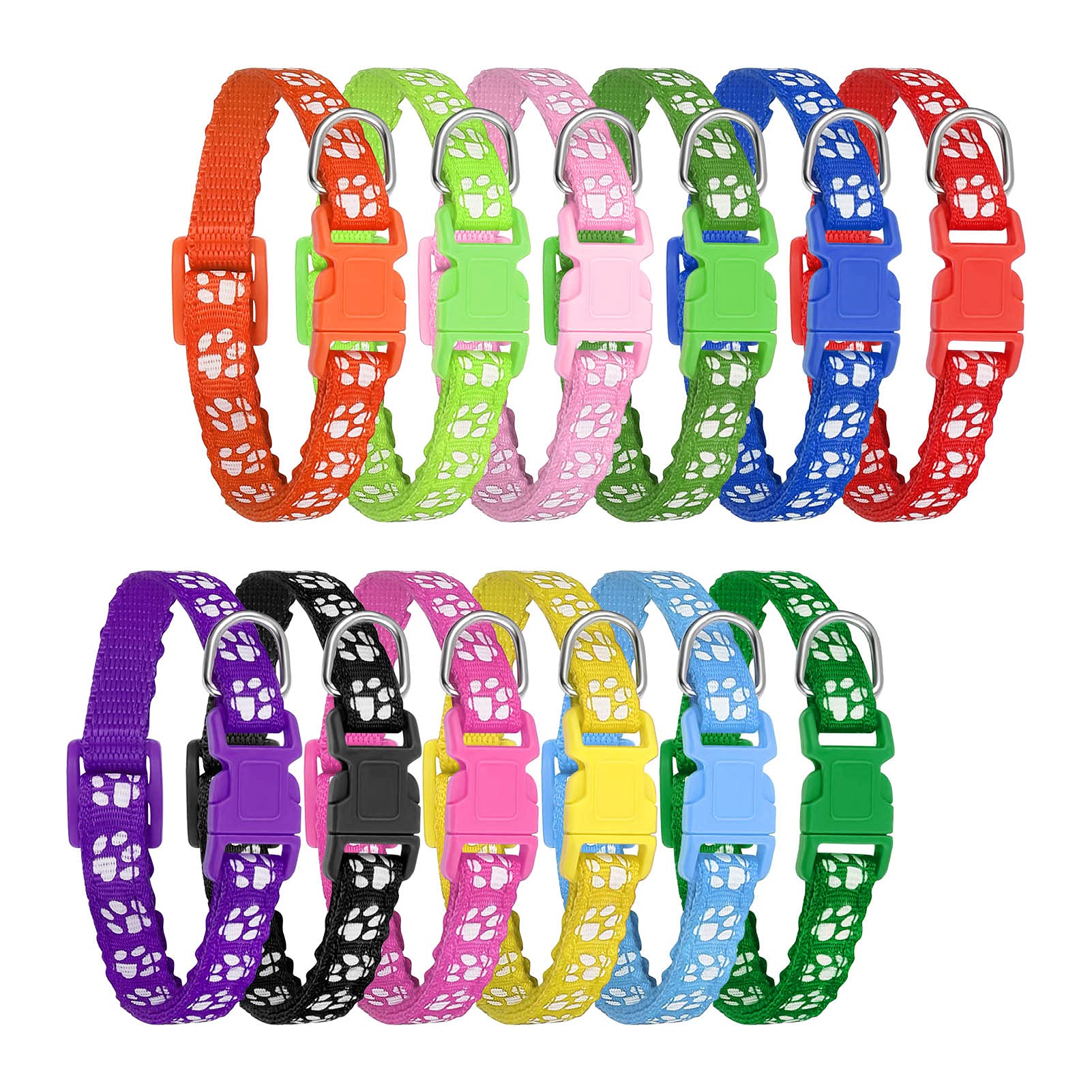 Heyu-Lotus 12-Pack Puppy Collars,Paw Print Puppy Whelping Collars Quick Release Buckle Adjustable Leash Pet Safety Collars for Puppies and Cats (M)