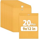 SUNEE Envelops, 9"x12" Brown Kraft Envelopes with Clasp Closure, 28-lb Paper Mailing Envelopes, 20 Count, Great for Filing, Storing or Mailing Documents
