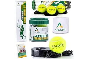 Ahari Unlimited Premium Tennis Trainer Set, Pro Rebounder with Metal Base in a Carrying Cylinder, 3 Replacement Rebound Balls, & Wristband, Portable Tennis Practice Equipment for Solo Training.