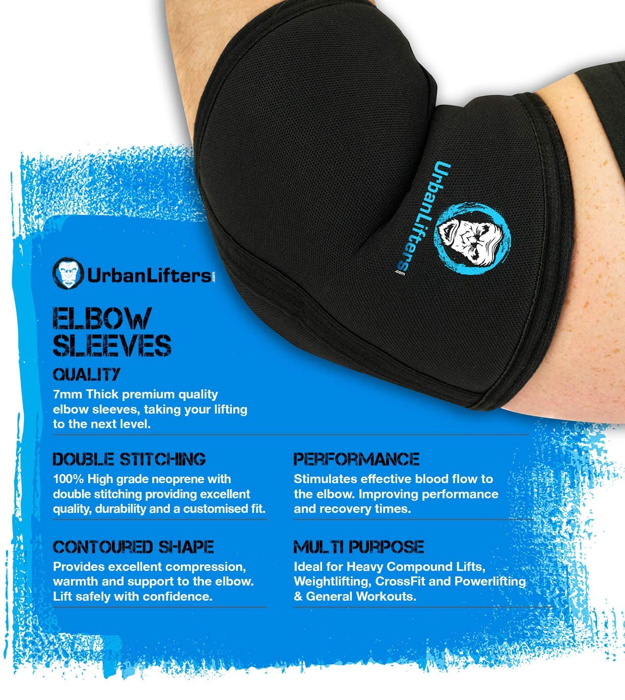 Urban Lifters Elbow Sleeves for Weightlifting (Pair). Elbow Compression Sleeve for weightlifting. Weightlifting Elbow Brace providing Support, compression & injury prevention.For Men & Women (S)