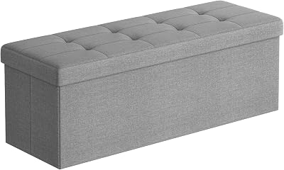 SONGMICS Mazie Storage Ottoman Bench 110 cm Light Grey Folding Foot Rest 131 L