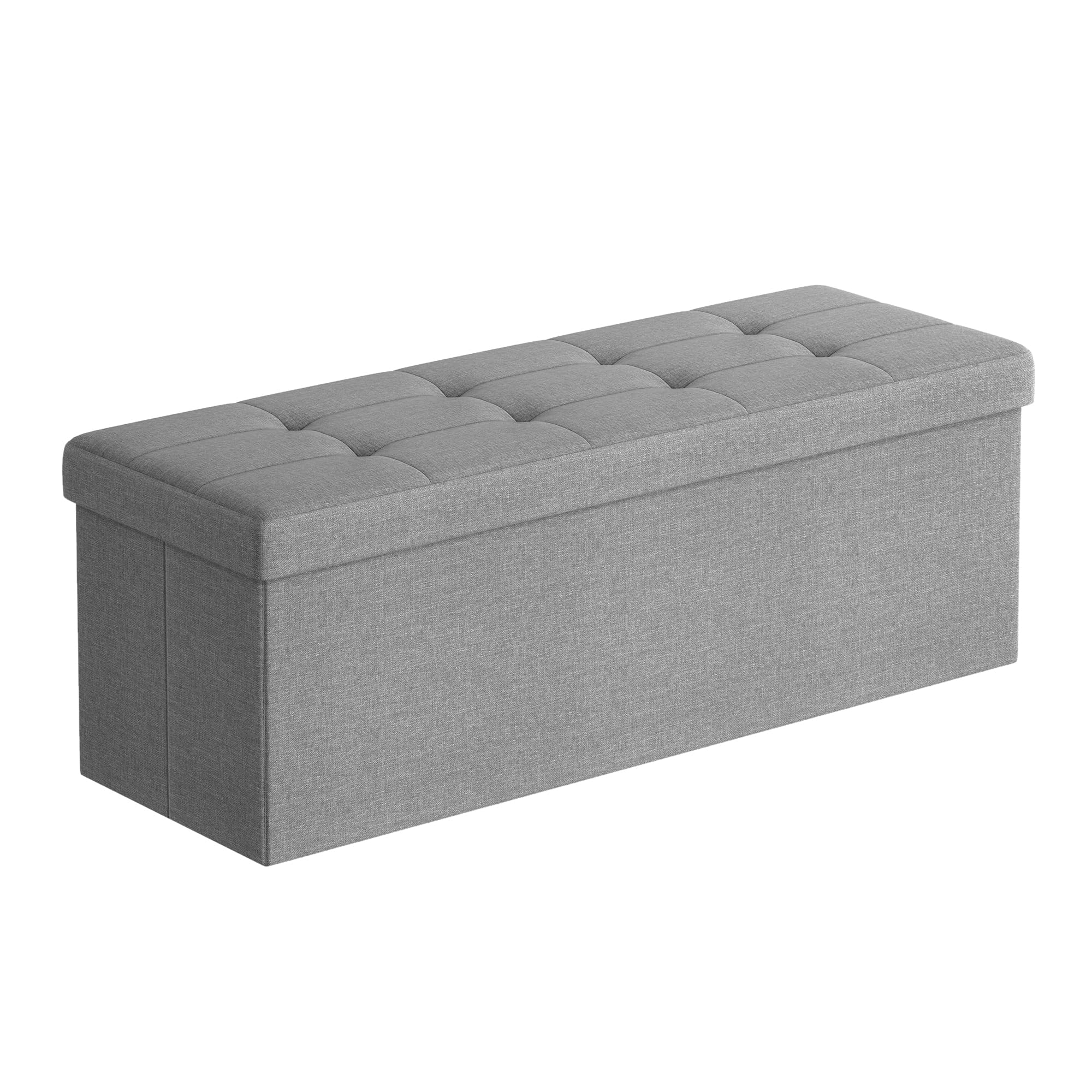 SONGMICS MAZIE Collection - Storage Ottoman Bench, 110 cm Folding Foot Rest Stool, End of Bed Bench, Easy Assembly, for Living Room, Bedroom, Entryway, Light Grey LSF80GYX