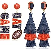 2/3 Pairs Game Day Earrings for Women Beaded Football Earrings Sports Tassel Earrings Game Day Outfits Team Spirit Football Mom Accessories Game Day Football Jewelry Gifts (Style R)