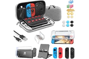 BuFan Accesorios 25 en 1 para Switch OLED - Carcasa Transporte, Protector Pantalla y Soporte