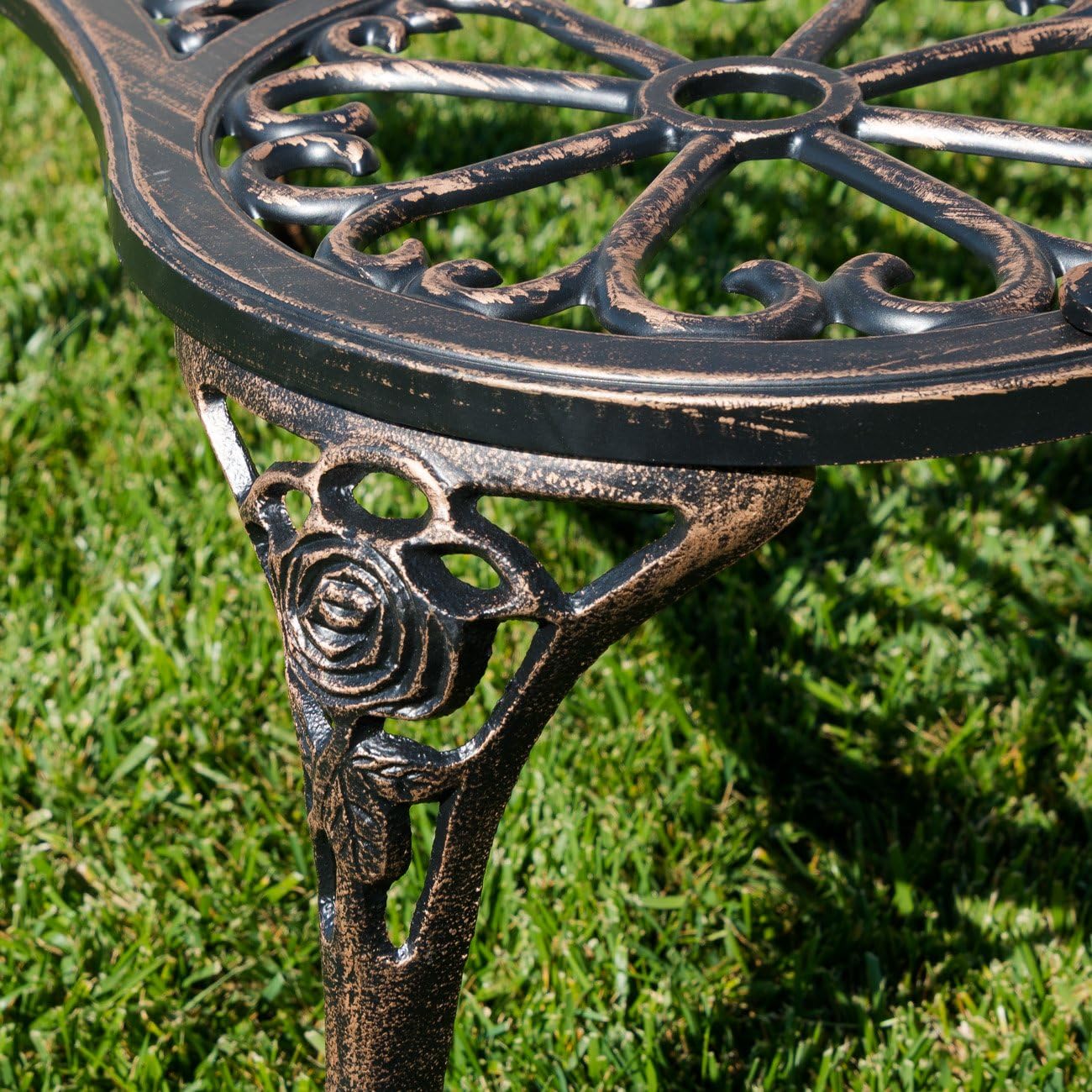 BELLEZE Antique Designed Rose Style Outdoor Patio Park Garden Bench Bronze Love Seat Cast Iron Backyard Porch Home Pool : Garden & Outdoor
