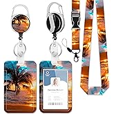 Badge Holder with Lanyard,Palm Trees Sunset Lanyards for ID Badges, Badge Holder with Breakaway Lanyard Keychain, Card Protector for Women, Gifts for Teacher Nurse Workers