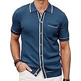 PJ PAUL JONES Mens Knit Shirts Short Sleeve Button Down Casual Shirt Vintage Old Money Polo Shirts Vacation Beach Tops