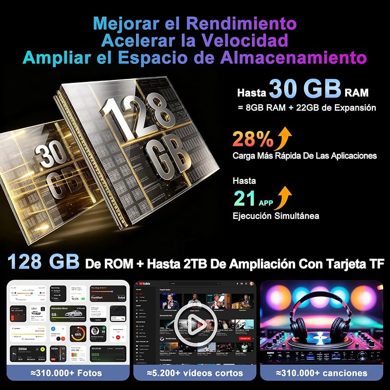 2026 Tablet 10 Pulgadas Android 15 con Gemini AI, 30GB RAM + 128GB ROM（TF 2TB）, Octa-Core 2.0GHZ, 8000mAh, GMS, Widevine L1, 5G WiFi 6 & BT 5.0, GPS, OTG, Tablet con Teclado y Raton-Azul — foto 5 de 8