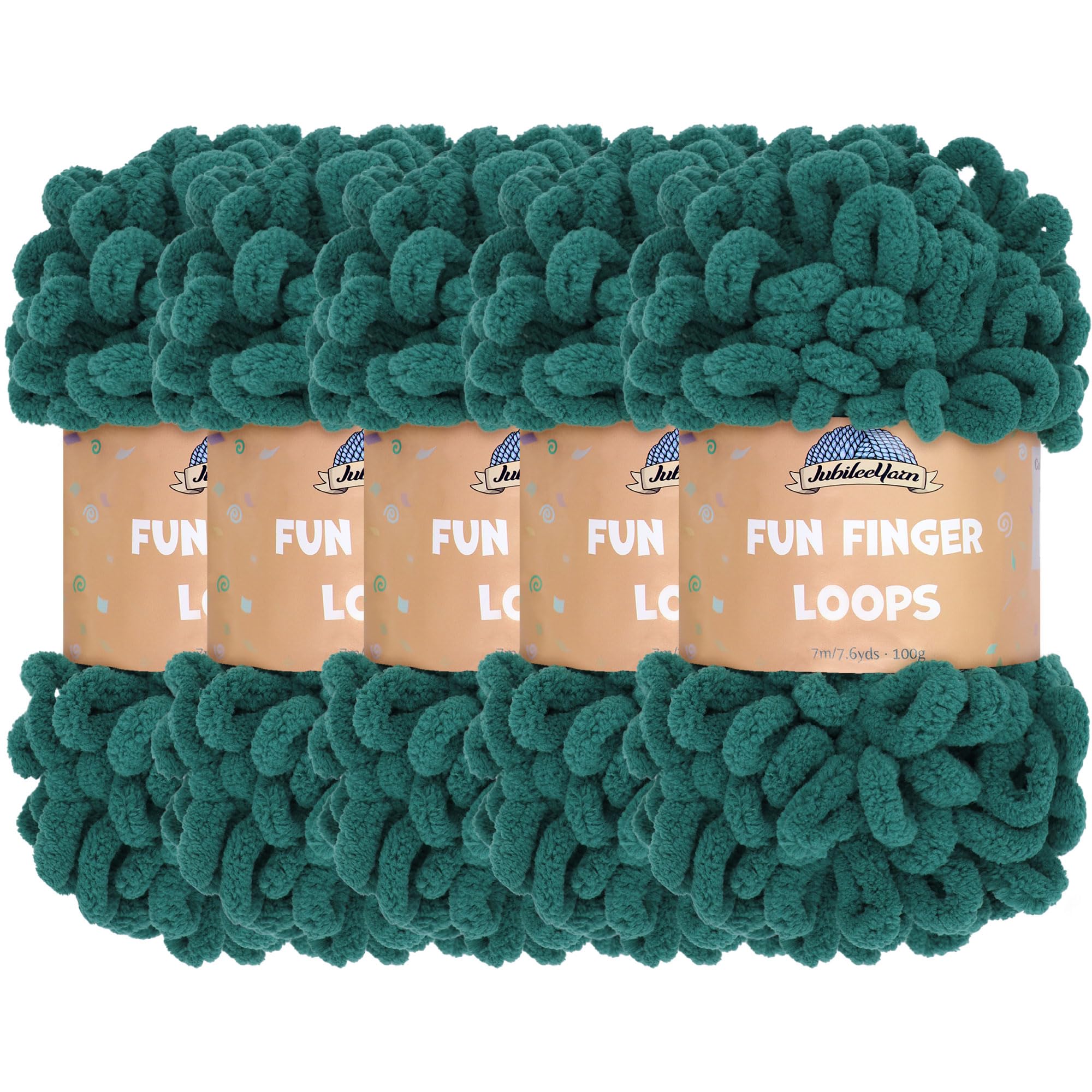JubileeYarn Fun Finger Loops Yarn - Polyester Jumbo Weight Loop Yarn - 100g/Skein - Jade - 5 Skeins