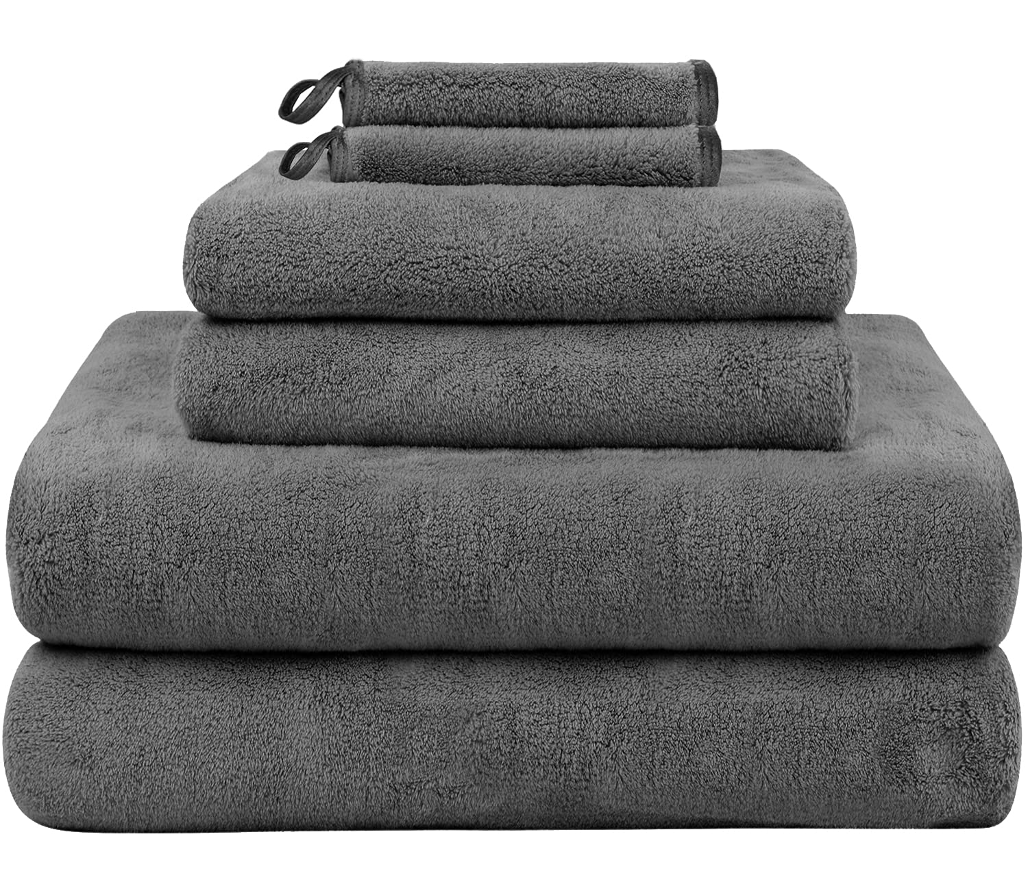 KinHwa Bath Towel Set Soft and Plush 100% Microfibre Bathroom Towels Ultra Absorbent Towels for Bath Shower Spa (2 Bath Towels 2 Hand Towels 2 Face Cloths) Pack of 6 Dark-grey…