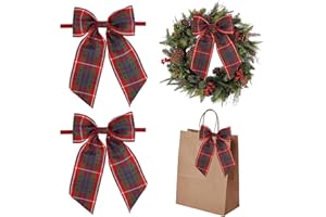 AIMUDI Christmas Bows for Gift Wrapping 6×9'' Red and White Plaid Bows for Christmas Tree Wreath Bows with Wire Edge Premade Bows for Craft Present Indoor Holiday Christmas Decorations, 10 PCs