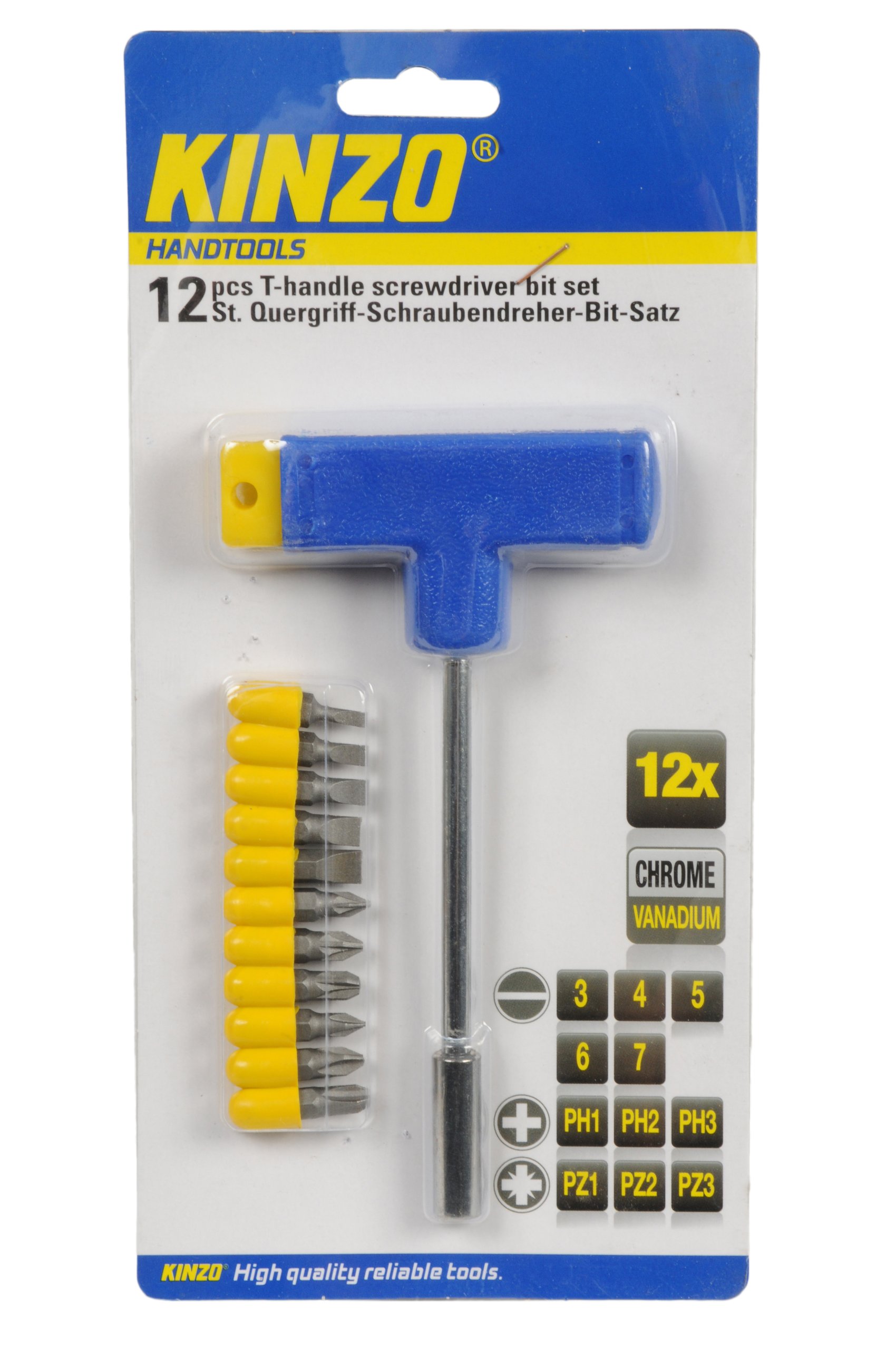 Kinzo 72030 T-Handle Screwdriver and Screw Bits 12-Piece Set