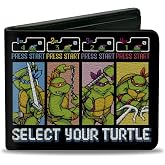 Buckle-Down Teenage Mutant Ninja Turtles Bifold Wallet | Teenage Mutant Ninja Turtles Select Your Turtle Arcade Scene Billfold Credit Card and ID Slots Vegan Leather