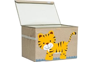 HURRICANE MUNCHKIN Hurricane Tots Large Toy Chest. Canvas Soft Fabric Children Toy Storage Bin Basket with Flip-top Lid. Collapsible Gray Toy Box for Kids, Boys, Girls, Toddler and Baby Nursery Room