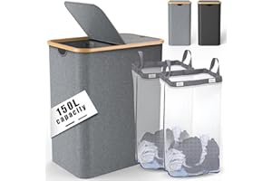 CHAMUTY Double Laundry Hamper with Lid - Large Laundry Basket, 2 Section Clothes Hampers for Laundry, Dirty Clothes Hamper, Foldable & Space Saving