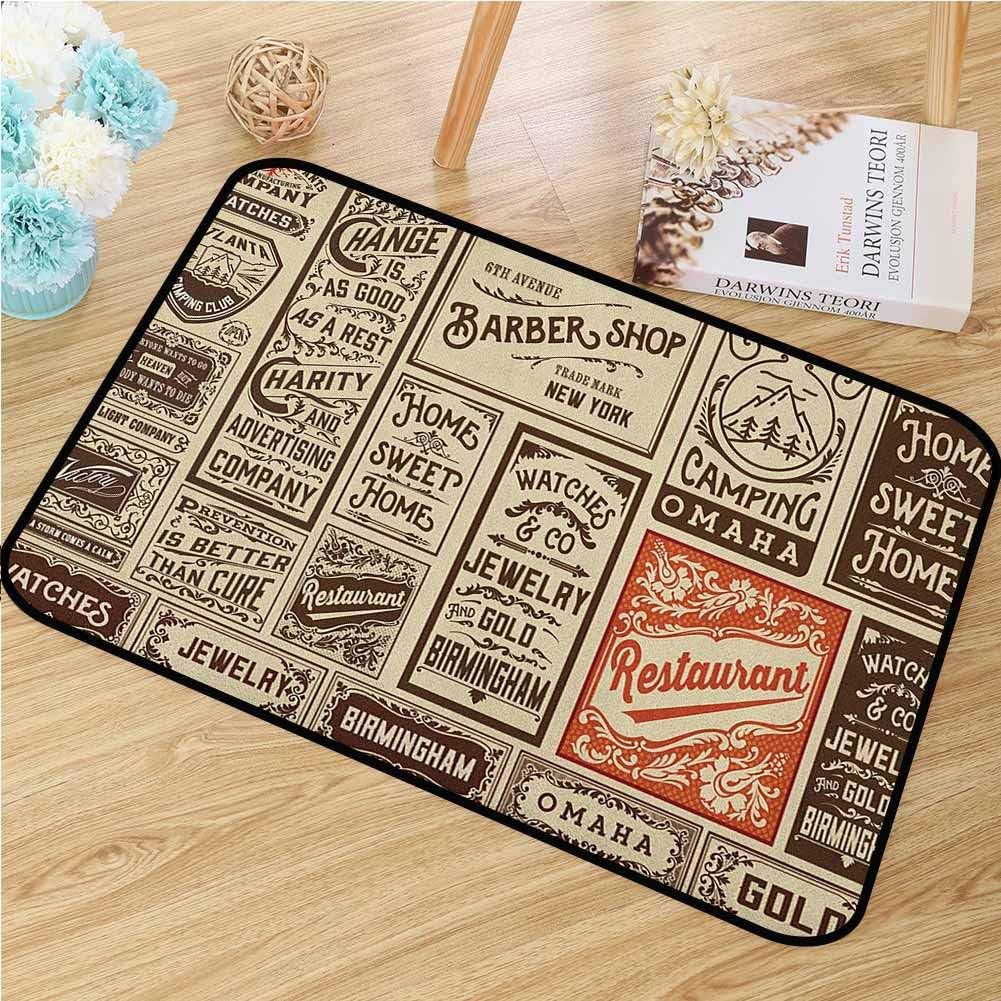 GUUVOR Antique Universal Door mat Mega Pack Old Advertisement Designs Labels Collections Newspaper Nostalgia Door mat Floor Decoration W31.5 x L47.2 Inch Cream Brown Orange